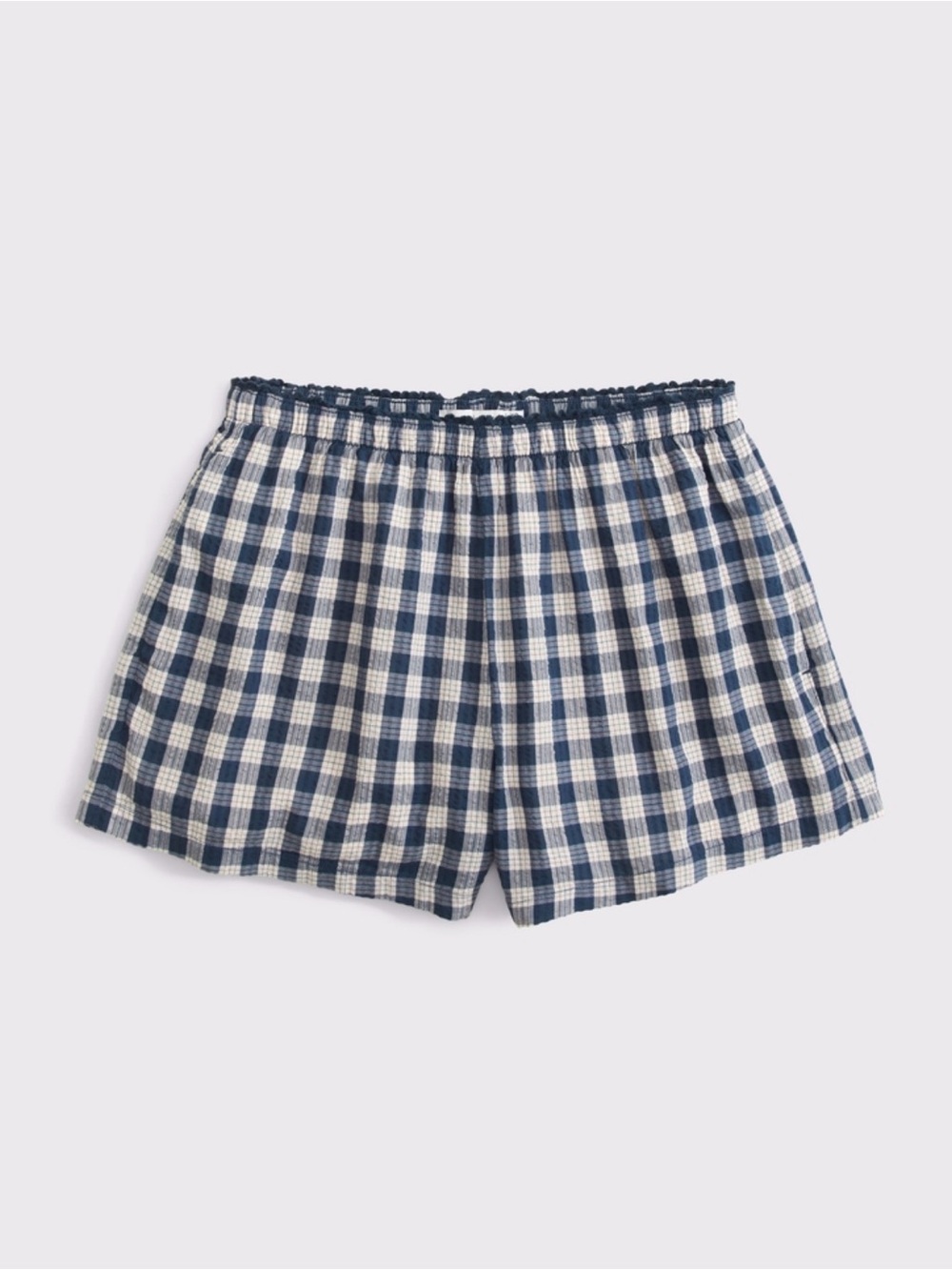 Women’s Navy and White Gingham Elastic Waist Shorts